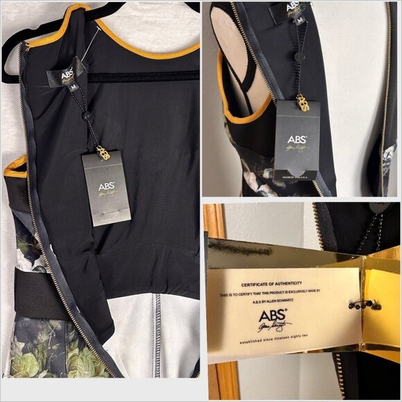 ABS by Allen Schwartz Floral Midi Dress Sz M Black Green Cocktail Bodycon NWT - Picture 10 of 10